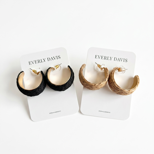 Woven Hoop Earrings With Gold Tone Accent