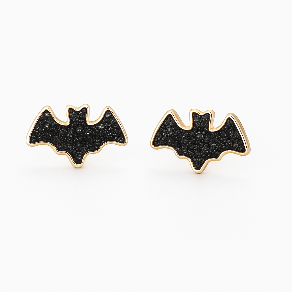 Druzy Black Bat Earrings