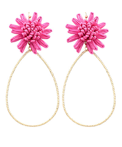 Raffia Flower Teardrop Earrings