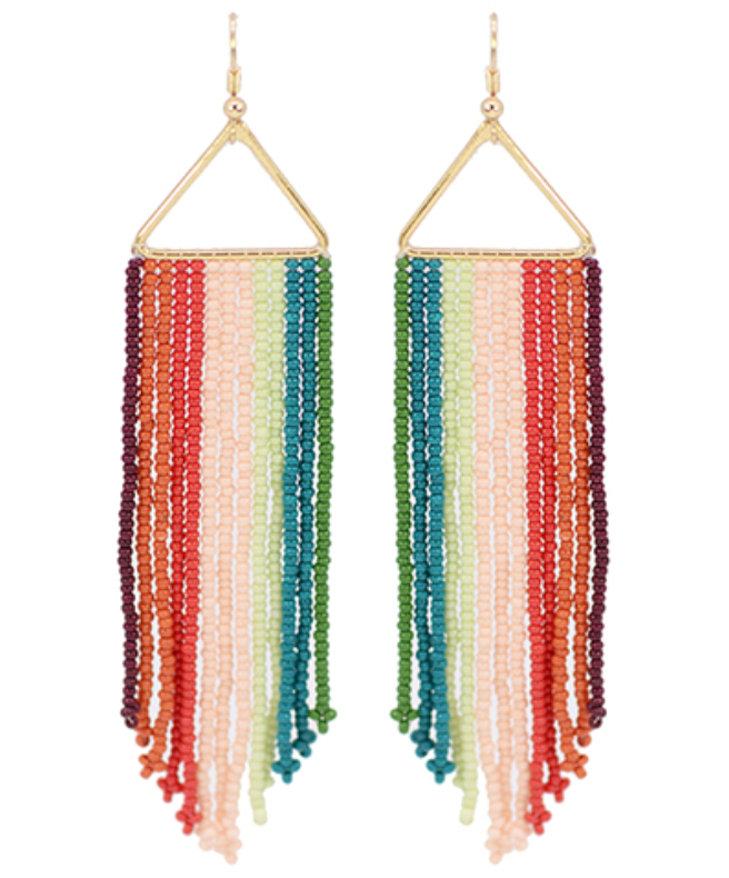 Multi Color Beaded Tassel Earrings