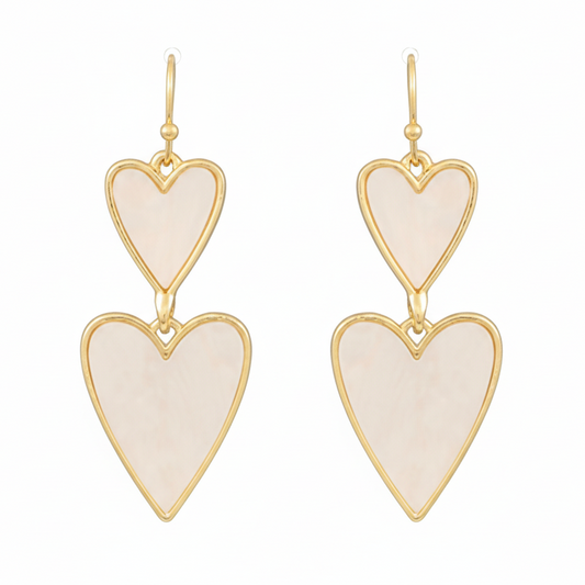 Acrylic Shell Heart 2 Drop Earrings