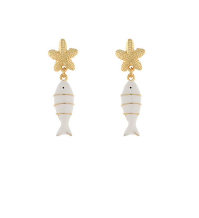 Starfish + White and Gold Fish Earrings