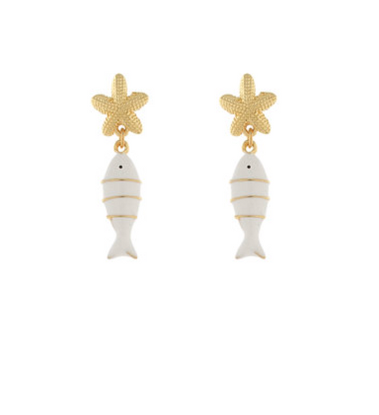 Starfish + White and Gold Fish Earrings