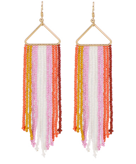 Multi Color Beaded Tassel Earrings