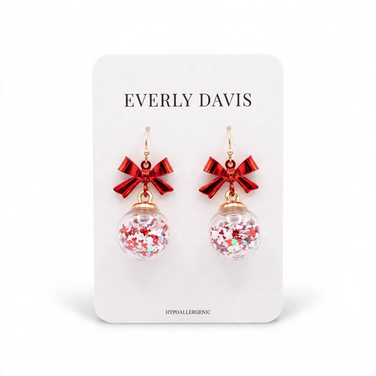 Holiday Glitter Ball with Bow Earrings
