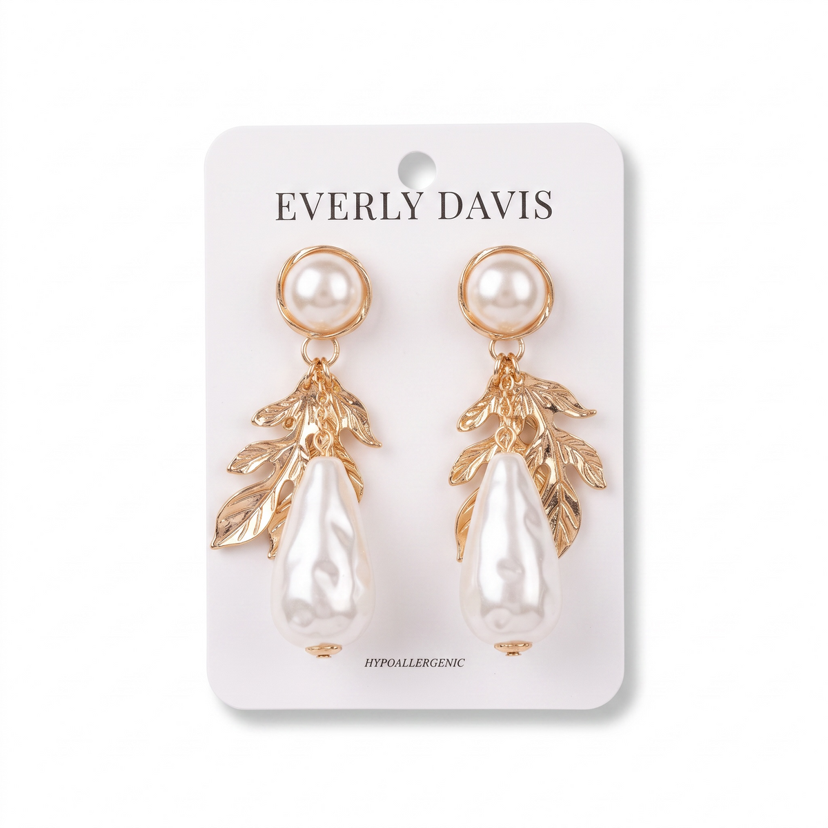 Teardrop Pearl & Leaf Earrings