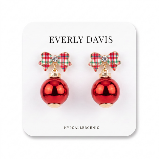 Holiday Bow with Ornament Earrings