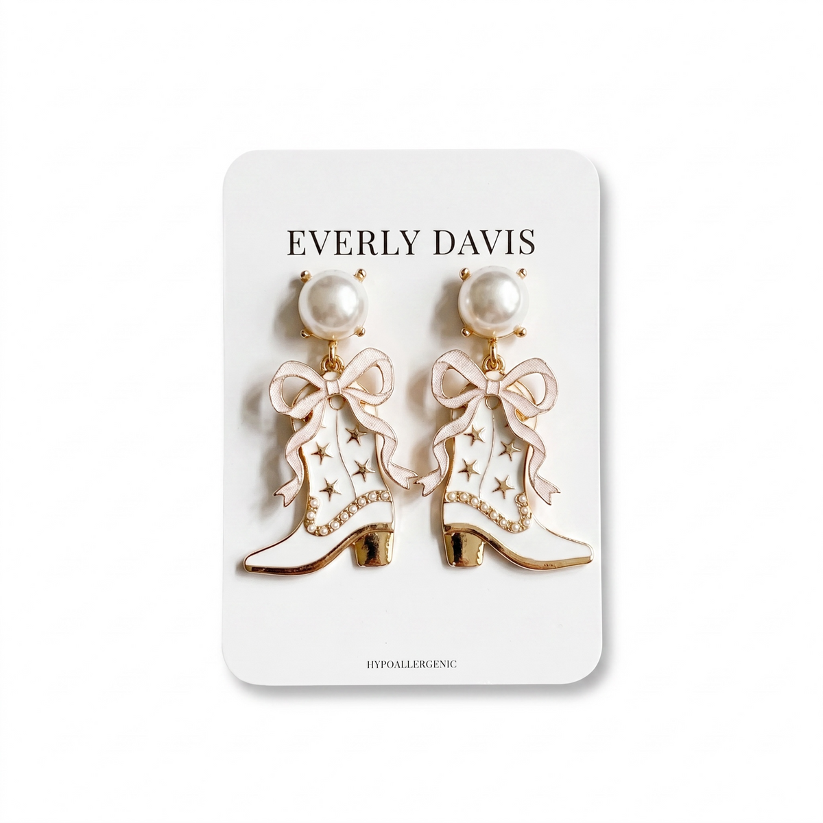 White Pearly Cowboy Boot Earrings