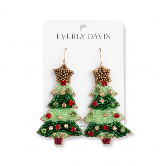 Beaded Christmas Tree Earrings