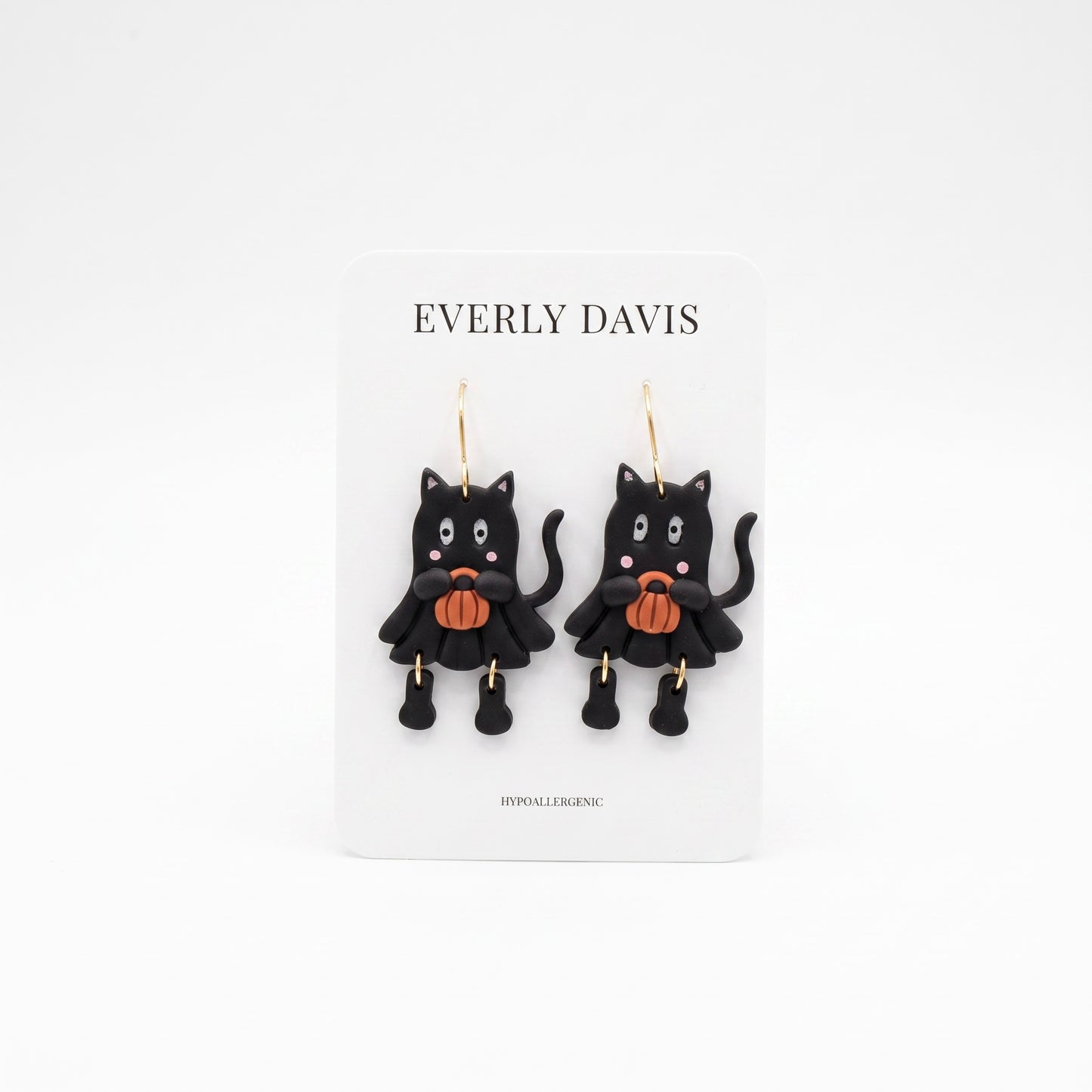 Black Kitty with Pumpkin Clay Earrings