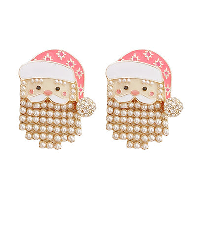 Santa & Pearl Tassel Bears Earrings