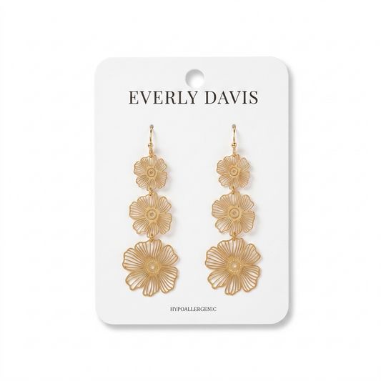 Tri Metal Flower Earrings