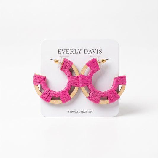 Antonia Raffia Wood Hoops