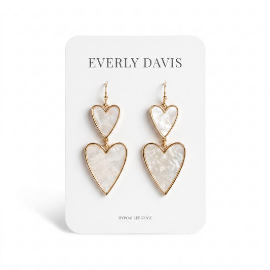 Acrylic Shell Heart 2 Drop Earrings