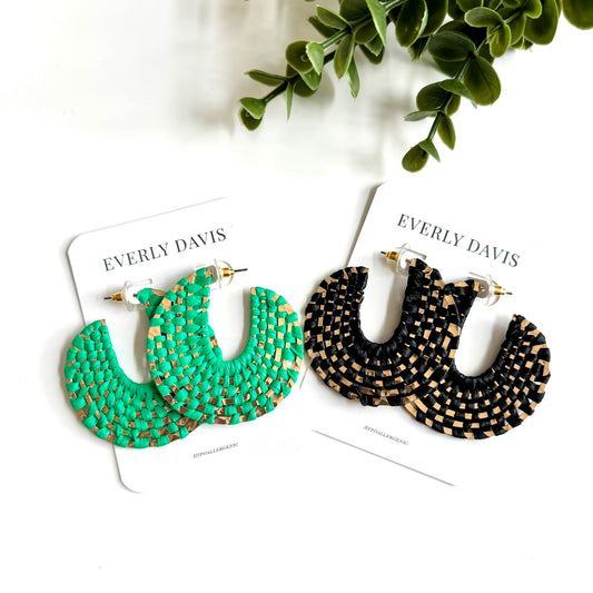 Disc Woven Raffia Hoops