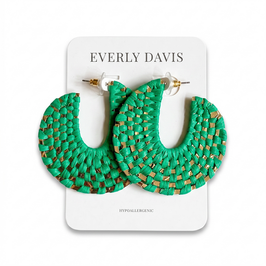 Disc Woven Raffia Hoops