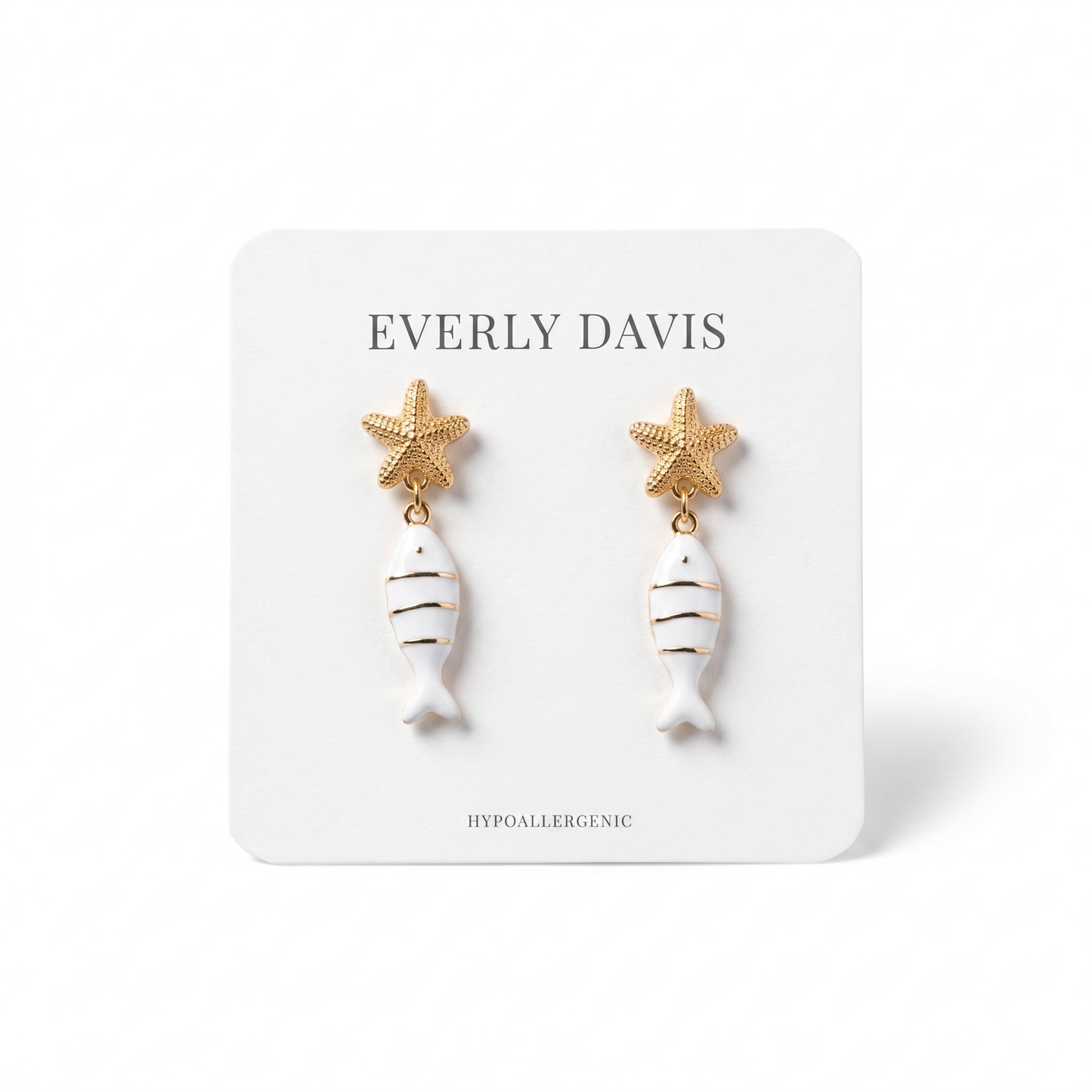 Starfish + White and Gold Fish Earrings