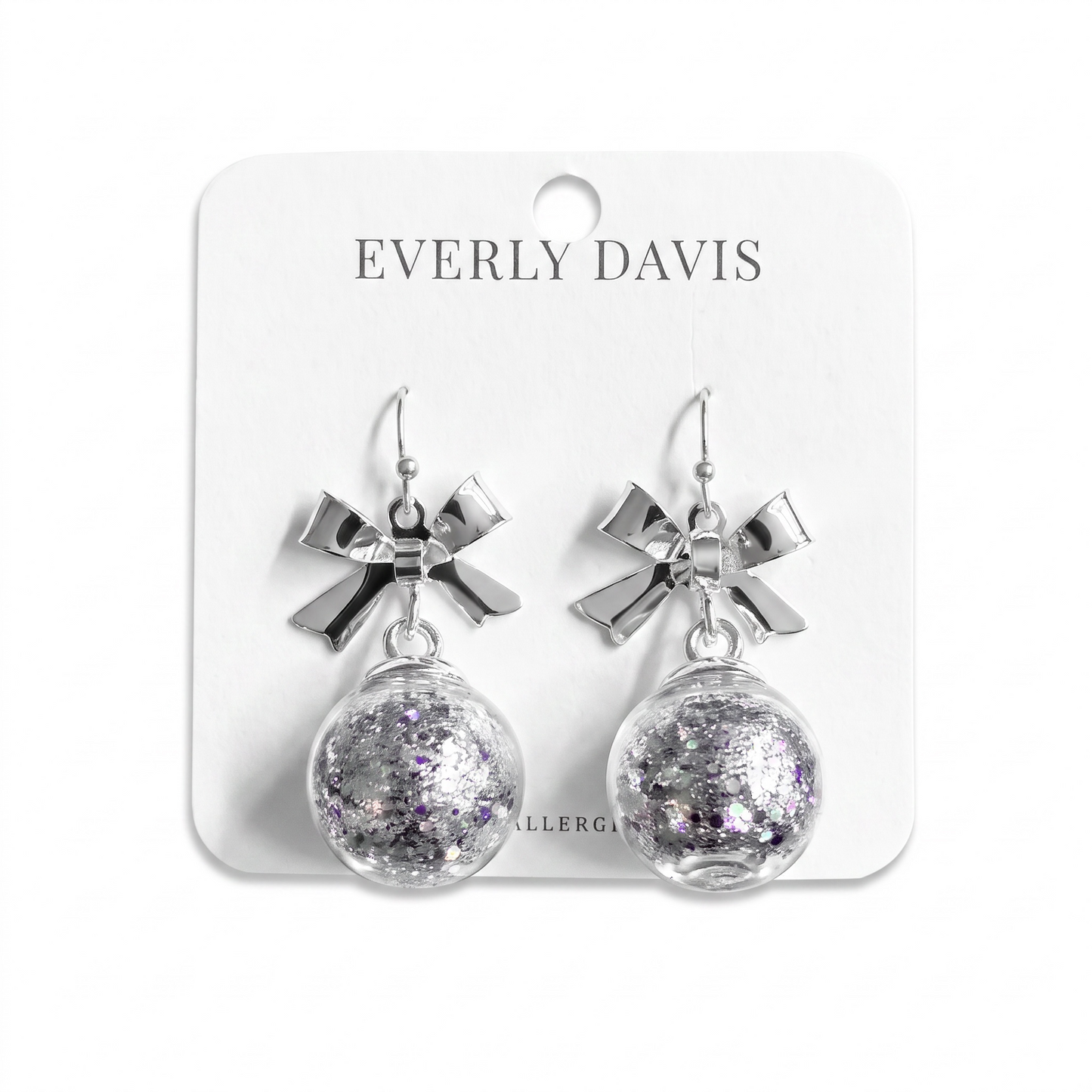 Holiday Glitter Ball with Bow Earrings