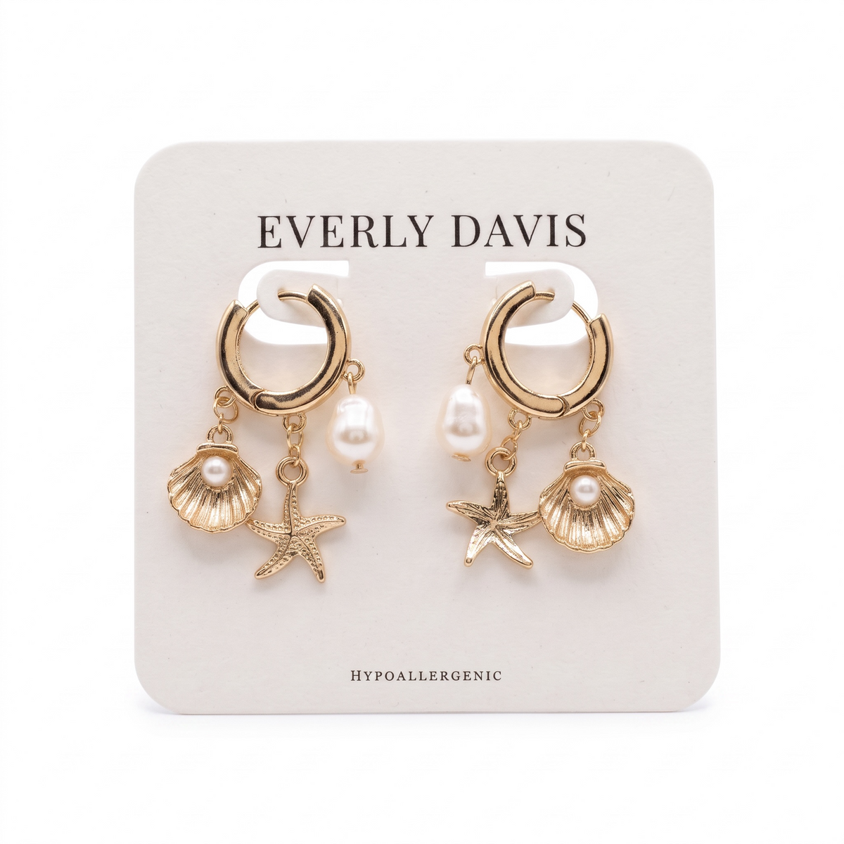 Sealife & Pearl Charm Huggie Earrings