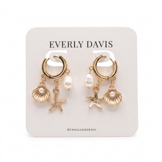 Sealife & Pearl Charm Huggie Earrings