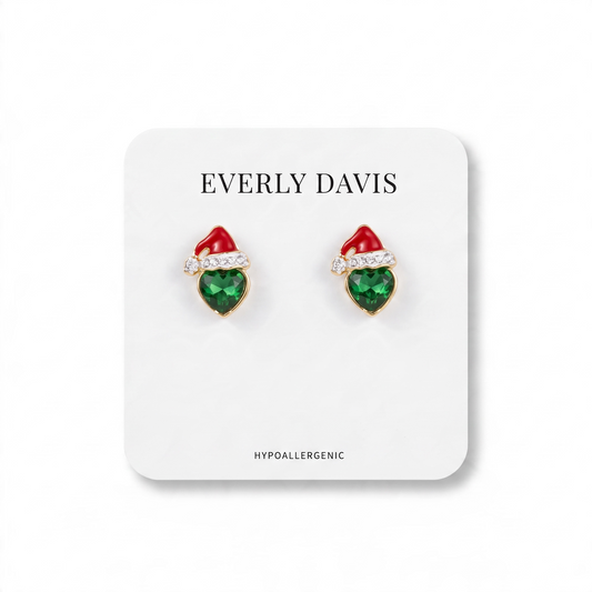 Green Christmas w/Hat Earring Studs