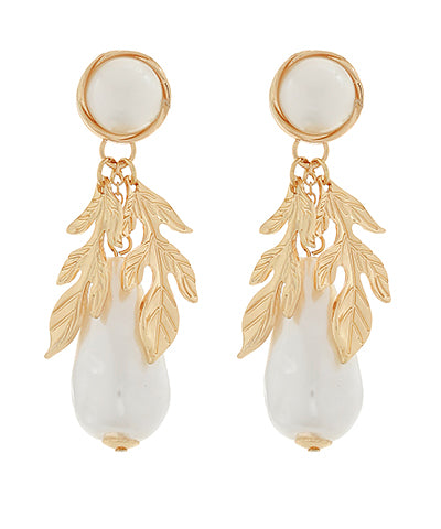 Teardrop Pearl & Leaf Earrings