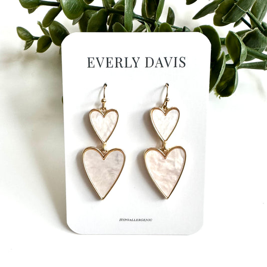 Acrylic Shell Heart 2 Drop Earrings