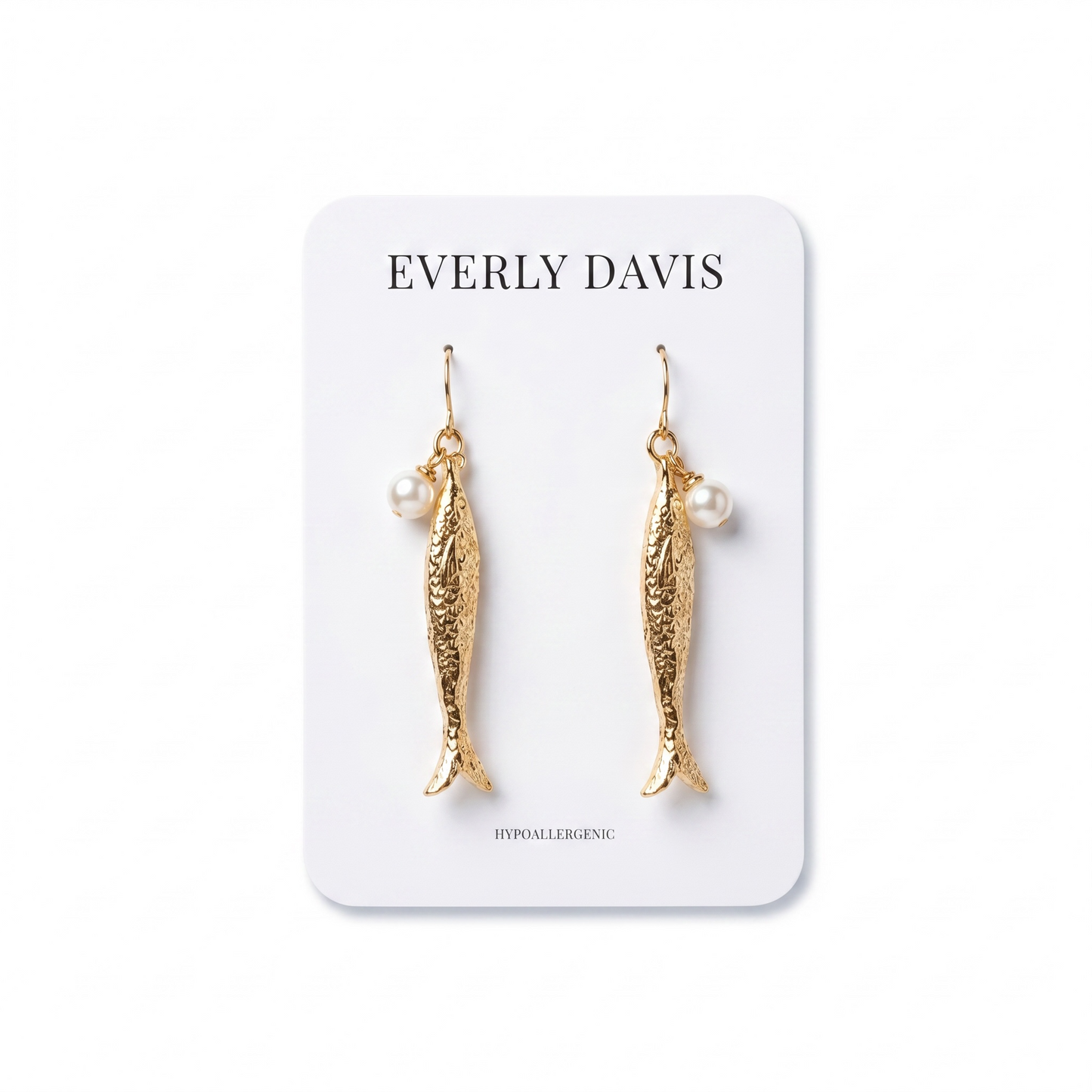 Metal fish with Pearl Earrings