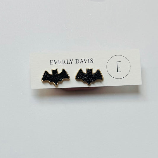 Druzy Black Bat Earrings