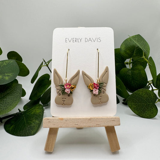 Flower Bunny Clay Earrings