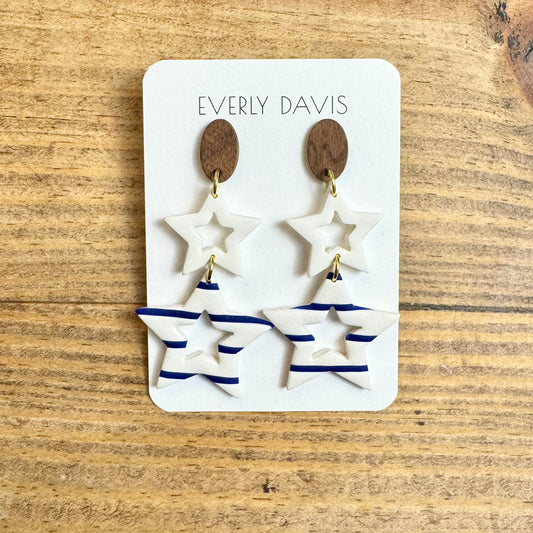 White + Blue Star Earrings