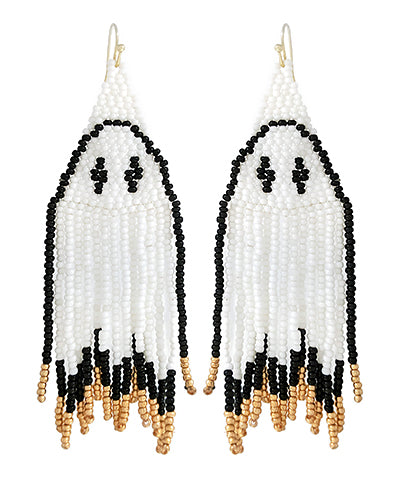 Halloween Ghost Seed Bead Earrings