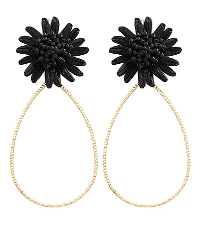 Raffia Flower Teardrop Earrings