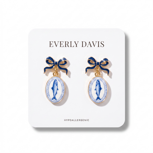 Bow w/ Sardine Print Earrings