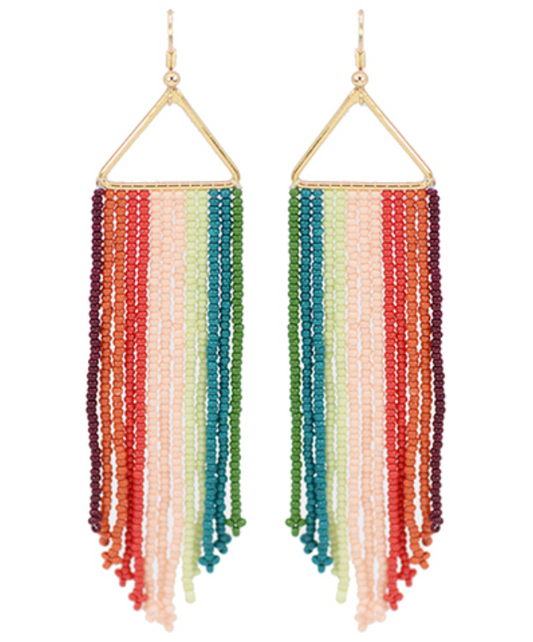 Multi Color Beaded Tassel Earrings