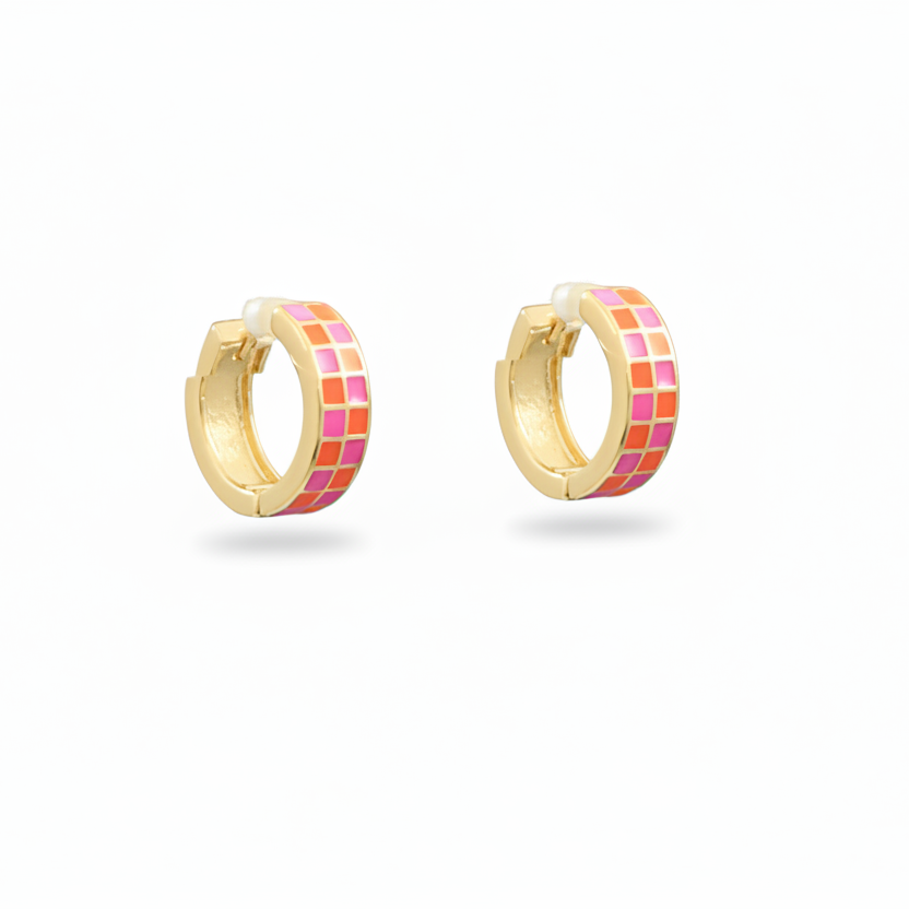 Checker Pattern Huggie Hoops