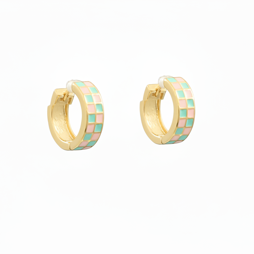 Checker Pattern Huggie Hoops