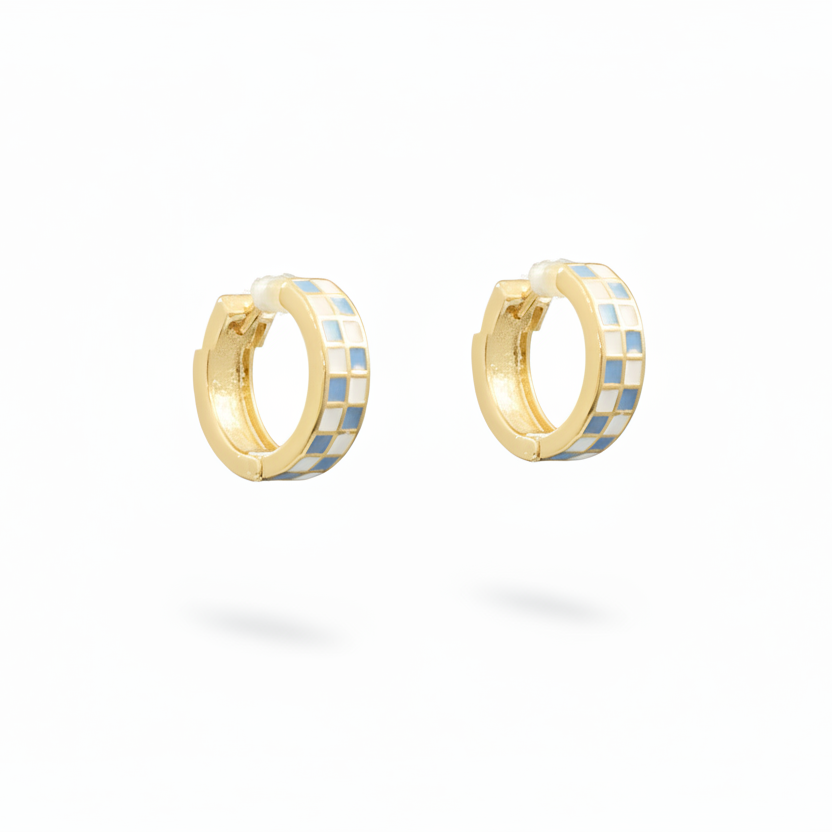 Checker Pattern Huggie Hoops