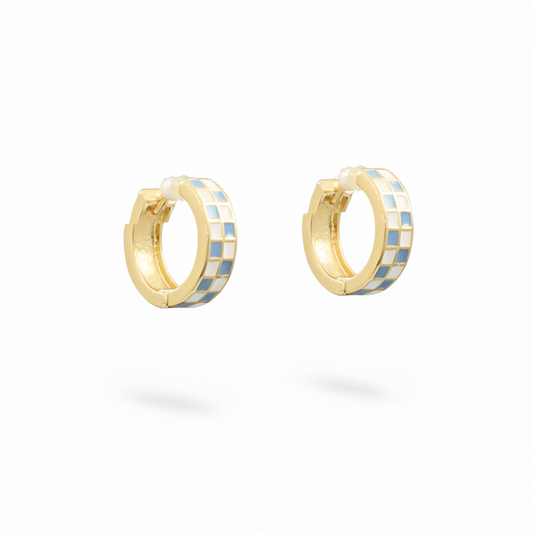 Checker Pattern Huggie Hoops