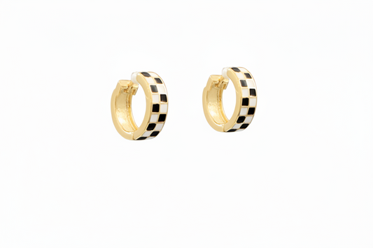 Checker Pattern Huggie Hoops