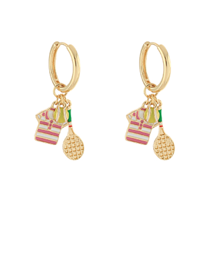 3 Charm Tennis Dangle Hoops
