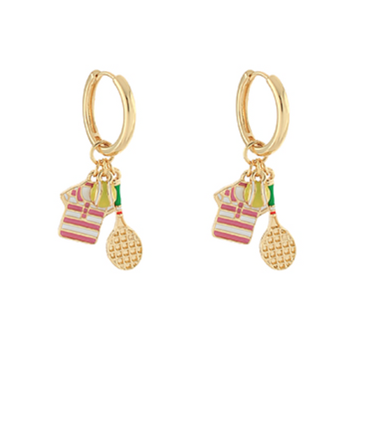 3 Charm Tennis Dangle Hoops