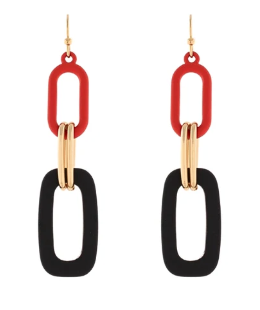 Color Coated Linked Oval Earrings