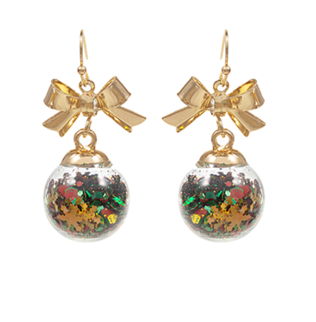 Holiday Glitter Ball with Bow Earrings