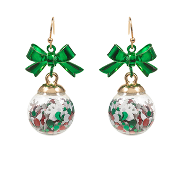 Holiday Glitter Ball with Bow Earrings
