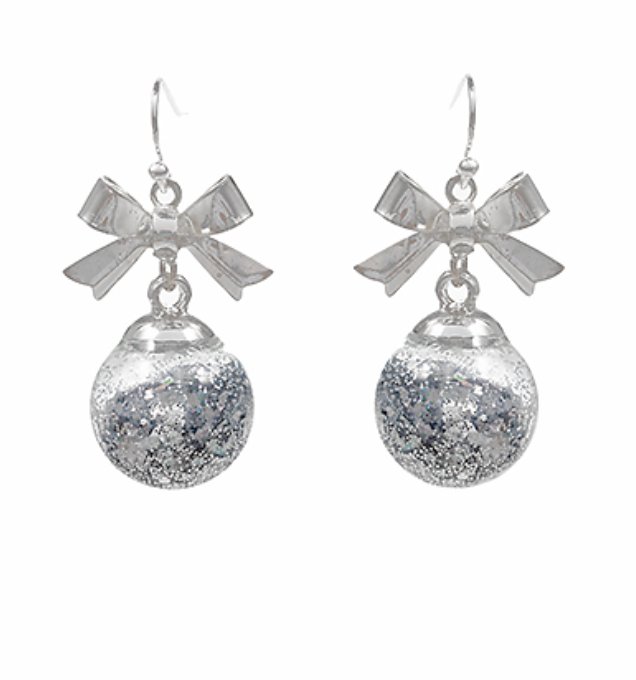 Holiday Glitter Ball with Bow Earrings