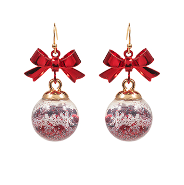 Holiday Glitter Ball with Bow Earrings