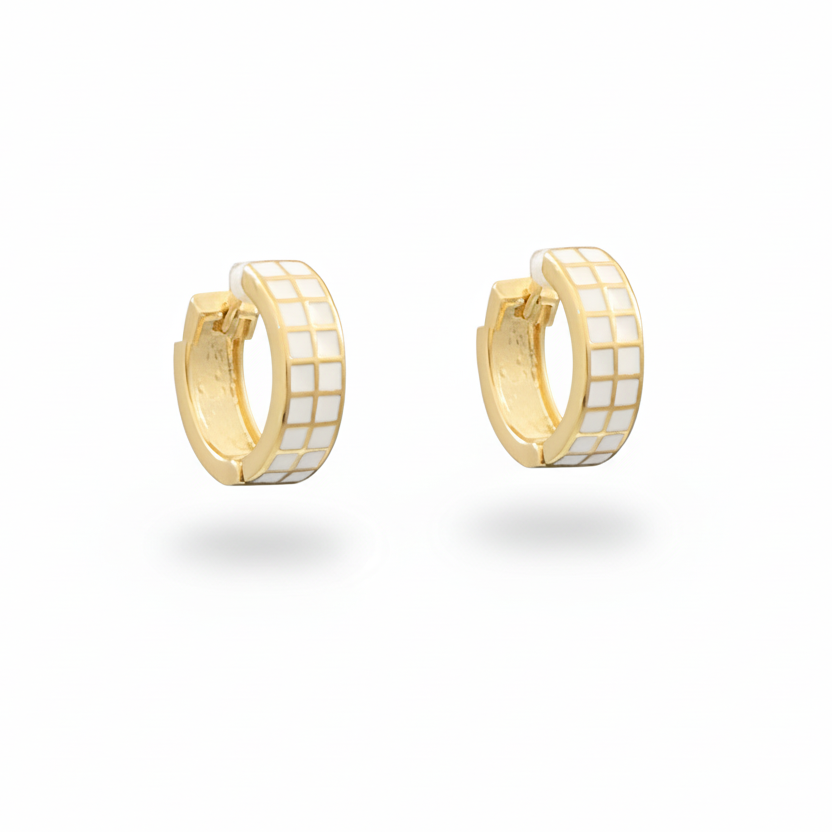 Checker Pattern Huggie Hoops