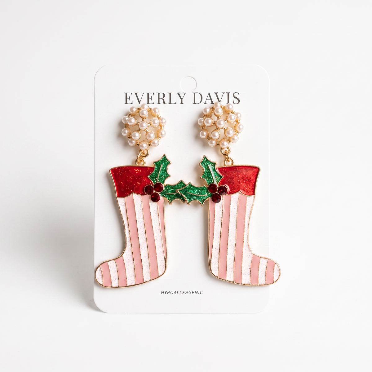Striped Christmas Stocking + Pearl Top Earrings