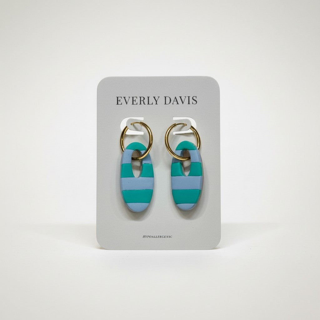 Teal + Blue Striped Earrings